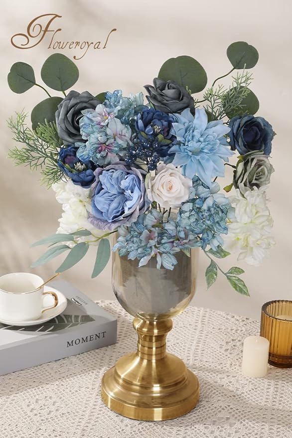 Floweroyal Artificial Flowers Combo Dusty Blue Flowers Mix Silk Flowers Dahlia - Image 4