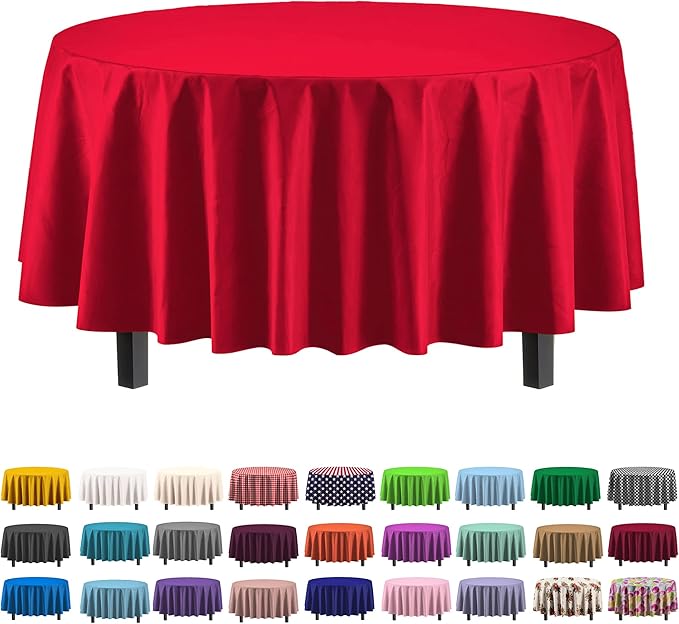 12-Pack Premium Plastic Tablecloth 84in. Round Table Cover by Exquisite