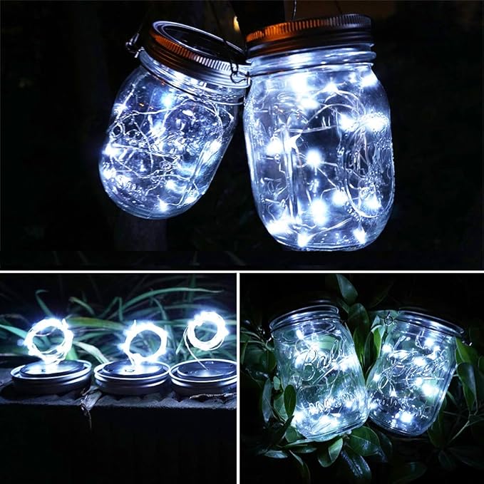 SunKite Solar Mason Jar Lights, 8 Pack 20 LED Waterproof Fairy Firefly Jar Lids - Image 5