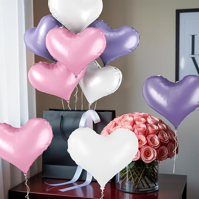 24 Inch Pink Purple White Heart Balloons, Heart Balloon - Image 5
