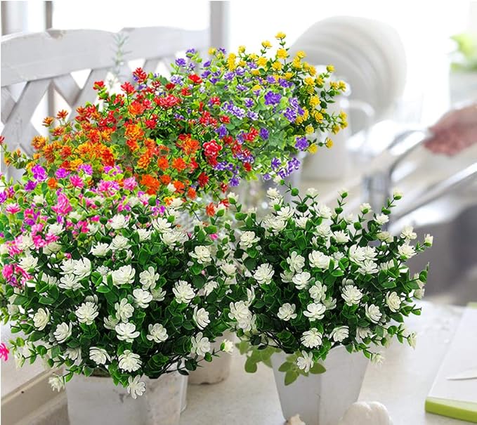 10 Bundles Artificial Fake Flowers, Faux Outdoor Plastic Plants UV Resistant - Image 4