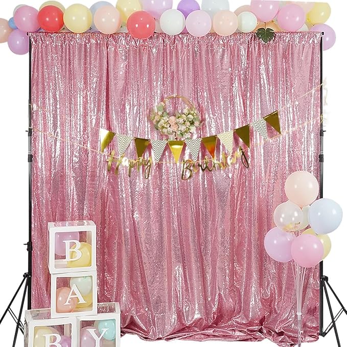 Juya Delight Pink Sequin Backdrop Curtain, Non See Through Photo Background by JuyaDelight