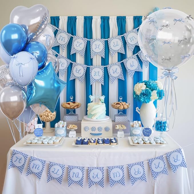 Blue and Silver Balloons Heart Star Mylar Balloons, Happy Birthday Decorations - Image 4