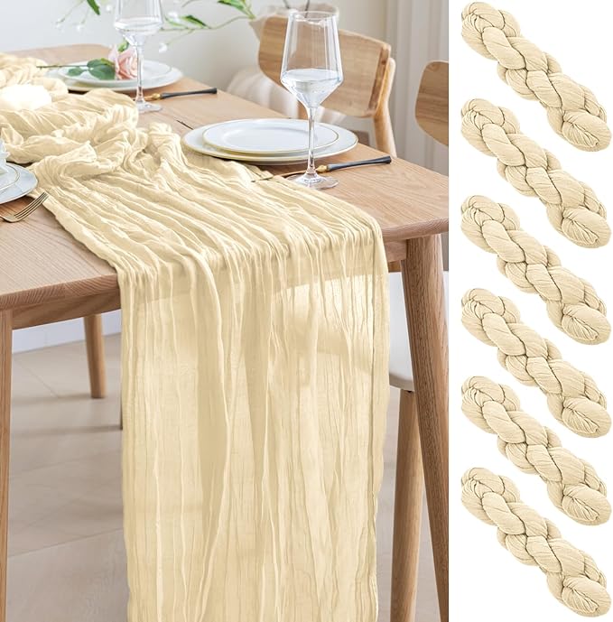 Asee'm 6pcs Cheesecloth Table Runner 120 Inches Long Beige Boho Gauze Cheese by Aseem