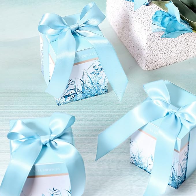 1" x 50 Yards Light Blue Satin Ribbon Single Faced Fabric Ribbons - Image 6
