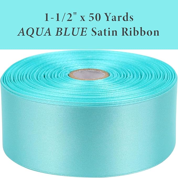 1-1/2" x 50 Yards Aqua Blue Satin Ribbon Single Faced Fabric Ribbons - Image 3