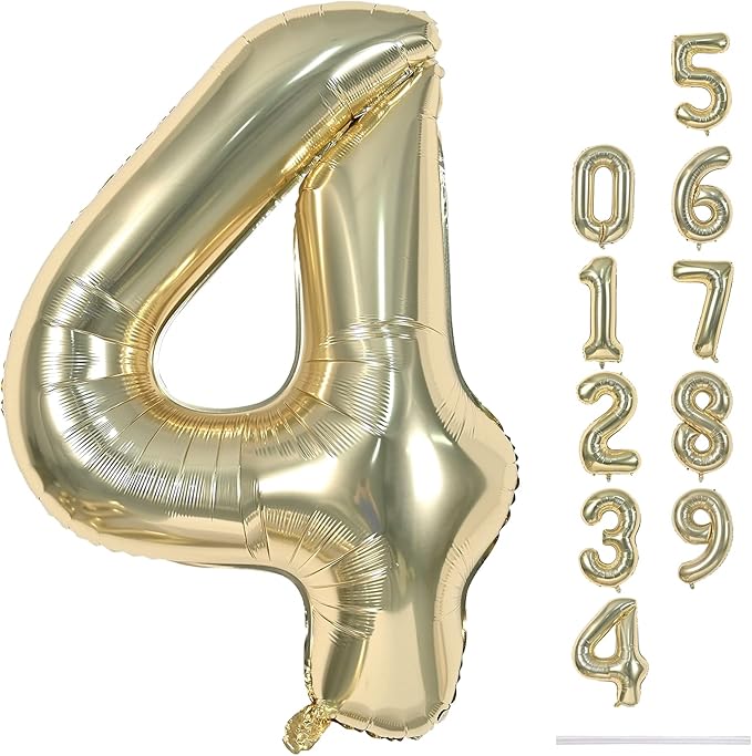 Champagne Gold Foil Balloon Number 4, Large Light Gold Number 4 Helium Balloon by Lingqiang