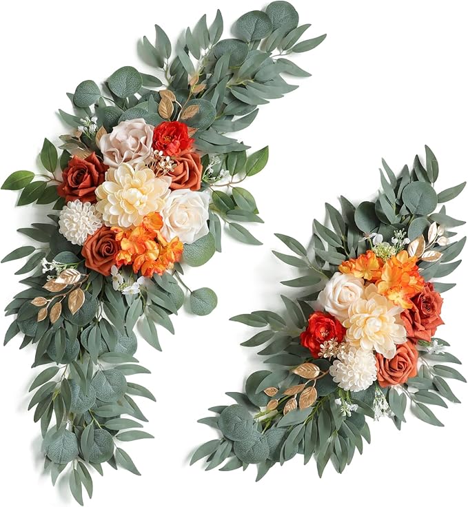 ponatia Wedding Arch Flowers, Artificial Burnt Orange Wedding Flowers by ponatia