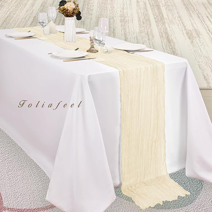 10FT 12 Pack Beige Cheesecloth Table Runner 20 x 120 Inch Long Rustic Gauze - Image 4