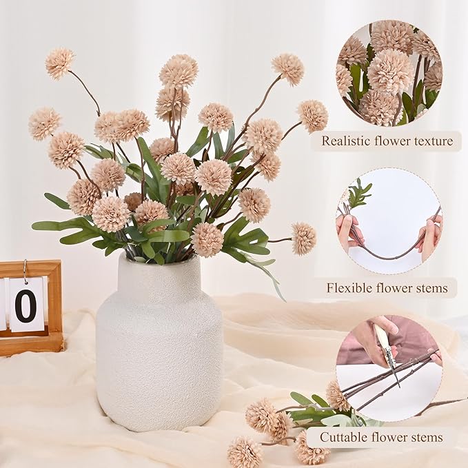 Waipfaru 10pcs Fake Silk Pompon Mum Artificial Flowers, Bulk Faux Mini - Image 3
