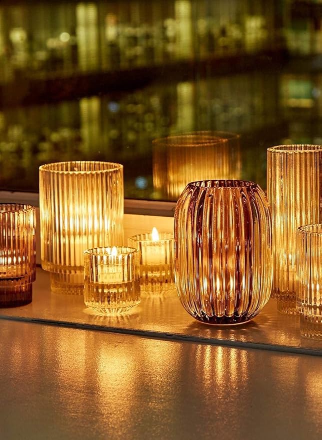 Serene Spaces Living Short Clear Ribbed Glass Votive Holder, Decorative - Image 4