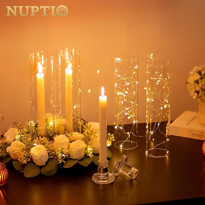 NUPTIO Glass Candle Stick Holder: Set of 10 Clear Small Taper Candlestick - Image 4