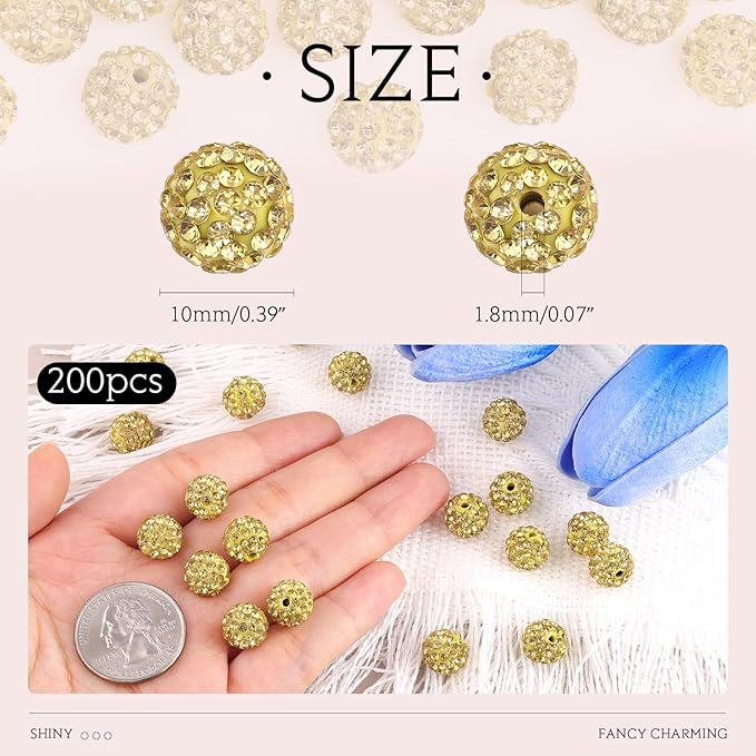 200pcs 10mm Light Yellow Rhinestone Beads - Image 2