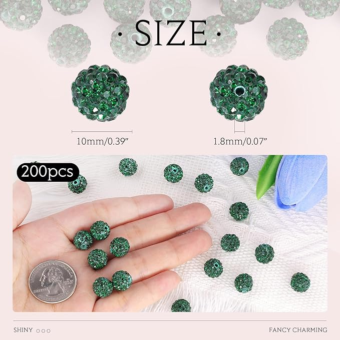 200pcs 10mm Emerald Rhinestone Beads - Image 2
