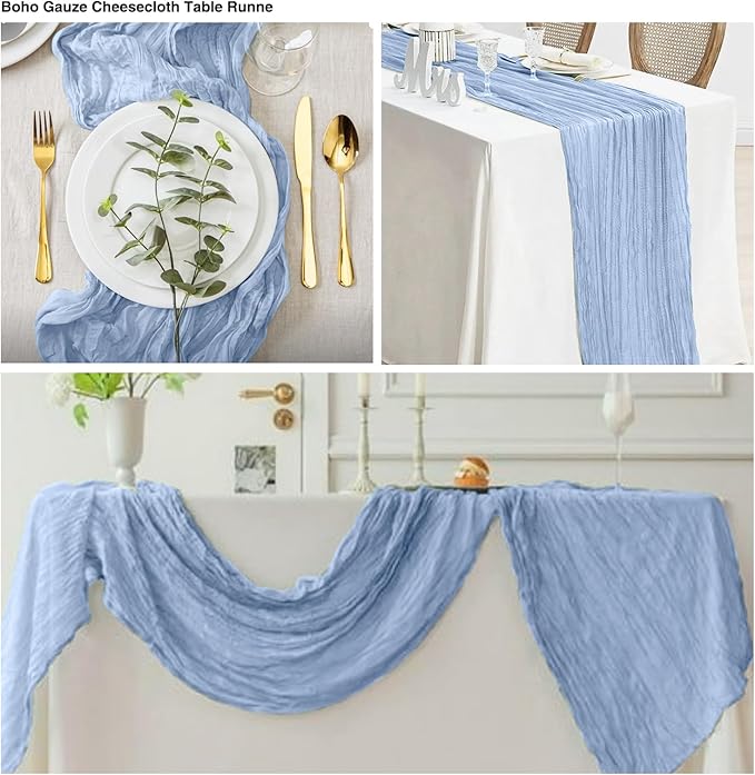 6 Pack Dusty Blue Cheesecloth Table Runner 20x120 Inch Boho Wrinkled Sheer - Image 4