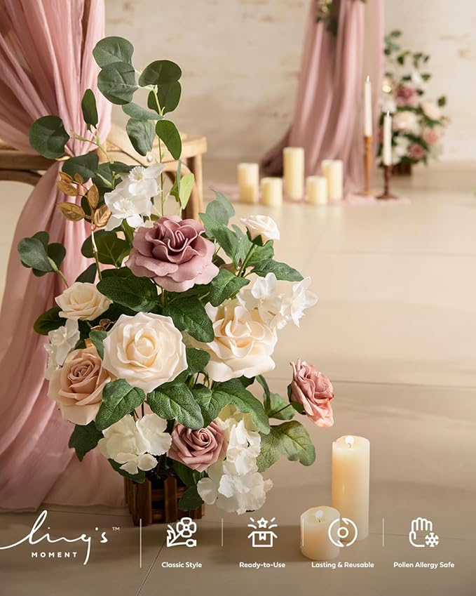 Ling's moment 17.5" Tall Standing Artificial Flowers Arrangements 4 pcs Wedding - Image 6