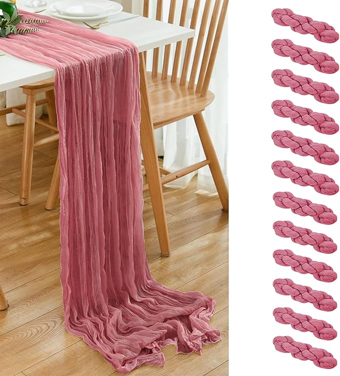 12 Pack Dusty Rose 10 Ft Cheesecloth Table Runner 20x120 Inch Boho Wrinkled by Dspoot