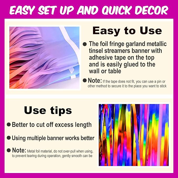 4 Pack 10 Ft Rainbow Foil Fringe Garland Metallic Streamers Tinsel Banner Wall - Image 3
