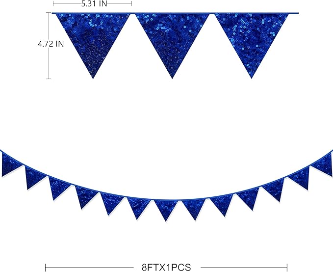 pinkblume Royal Blue Decorations Double Sided Sequin Navy Blue Fabric Triangle - Image 2