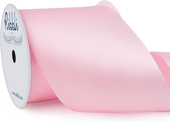 Ribbli Light Pink Double Faced Satin Ribbon, 3” x Continuous 10 Yards, Use by Ribbli