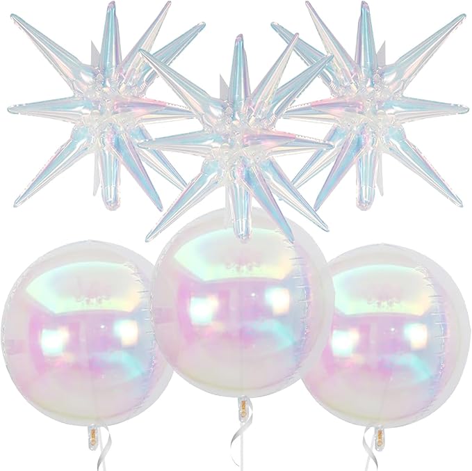 6Pcs Iridescent Foil Balloons, 22Inch Clear 4D Round Ball Balloon and Explosion by Adorely