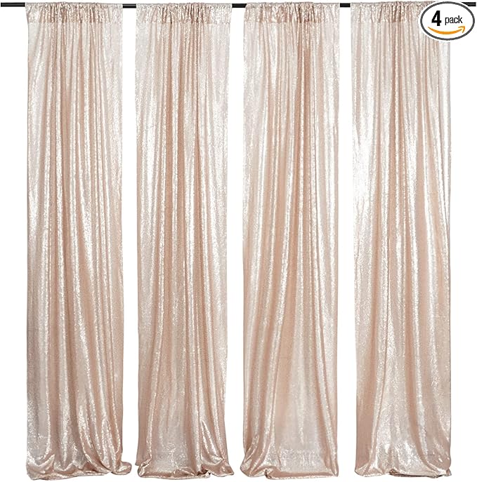 Poise3EHome Champagne Sequin Backdrop Curtains, 4 Panels 2FTx8FT Glitter by Poise3EHome