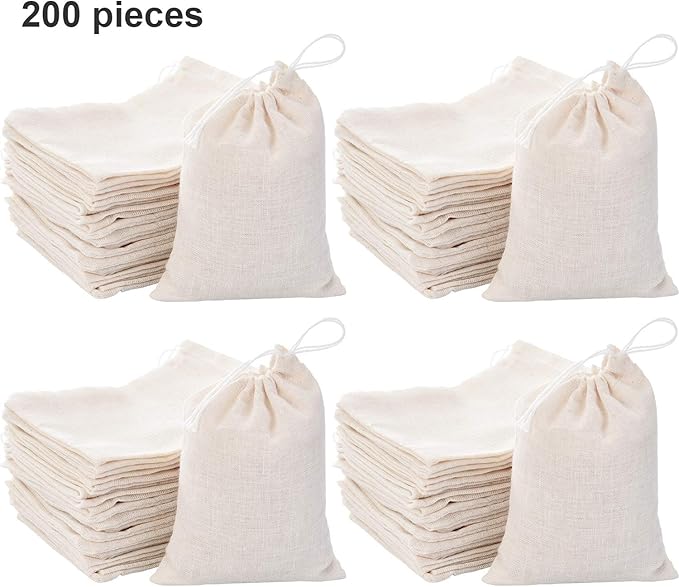 Tatuo 200 Pack Muslin Bags Burlap Drawstring sachet Bags Multipurpose Canvas - Image 5