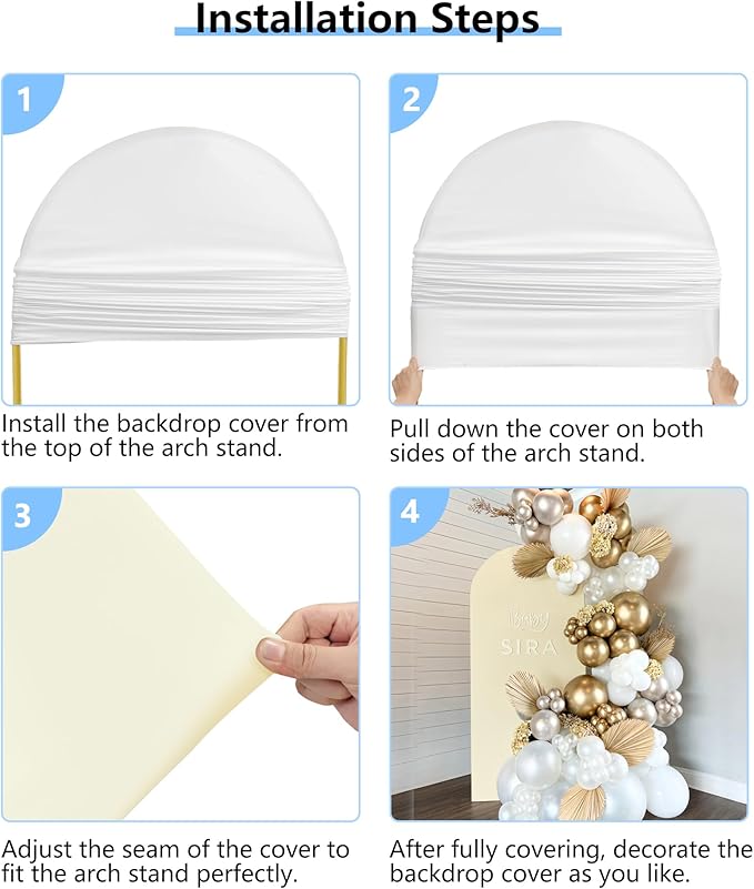 HEMMOTOP White and Light Beige Arch Backdrop Cover 7.2 ft, Wedding Arch Covers - Image 6