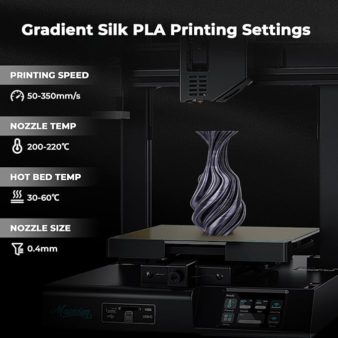 AMOLEN Silk PLA 3D Printer Filament, Dual Color Black Silver PLA 1.75mm - Image 5