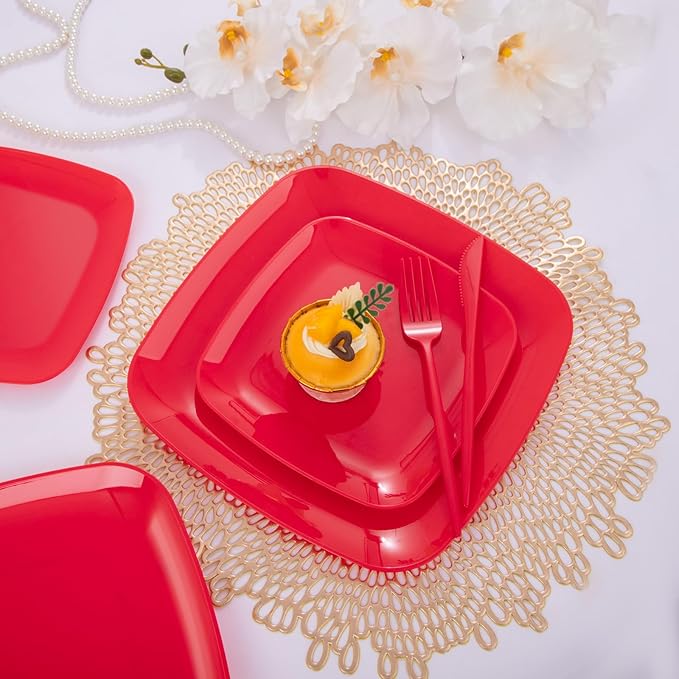 PULOTE 60PCS Red Square Plastic Plates - Image 4