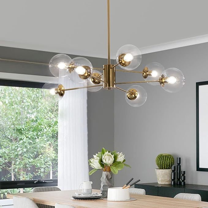 KCO Lighting Modern Sputnik Chandelier 8-Light Clear Glass Globe Ceiling - Image 7