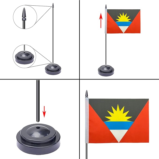 WXTWK 2 Pack Antigua and Barbuda Flag Antigua and Barbuda Deluxe Desk Flag Set - Image 3