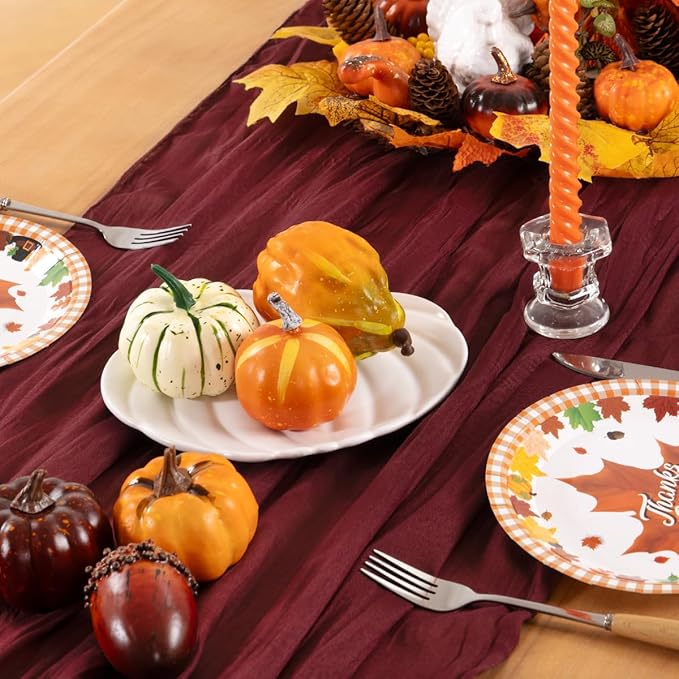 Burgundy Red Cheesecloth Table Runner 4 Pack Fall Table Runners Boho Gauze 120 - Image 3