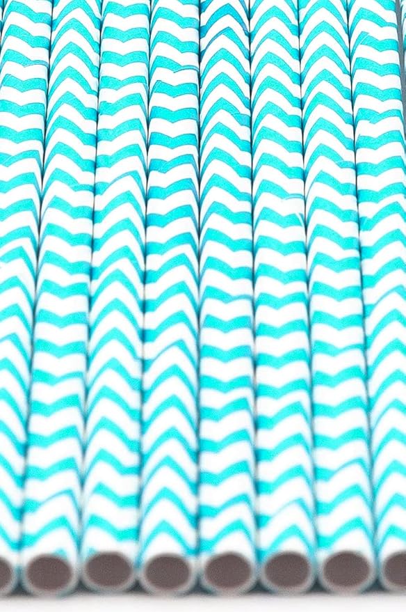 Pack of 900 Turquoise Chevron Biodegradable 4-Ply Paper Drinking Straws - Image 3