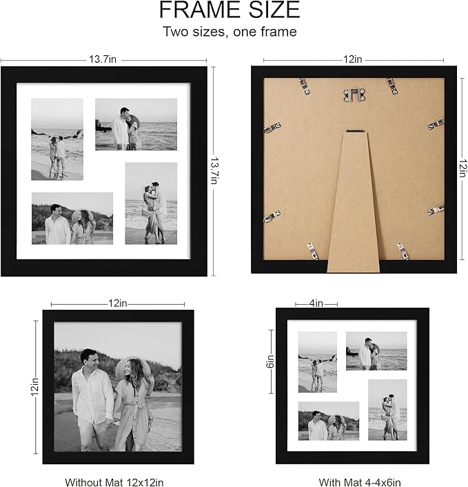 12x12 Picture Frame Set of 2, Display Pictures 4-4x6 - Image 2