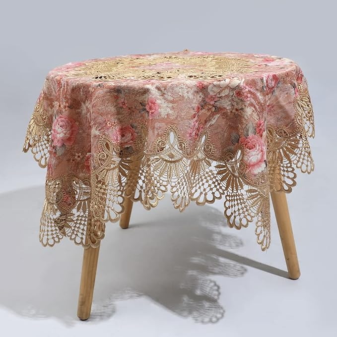 vctops Damask Lace Patchwork Tablecloth Luxury Square Small Table Cover Elegant - Image 2