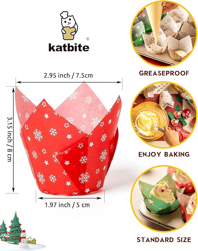 Katbite Christmas Tulip Cupcake Liners 200PCS, Muffin Baking Cupcake Liners - Image 2