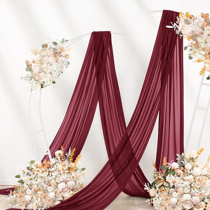 Burgundy Wedding Arch Draping Fabric 2 Panels 29" x 20 FT Red Drapes - Image 7