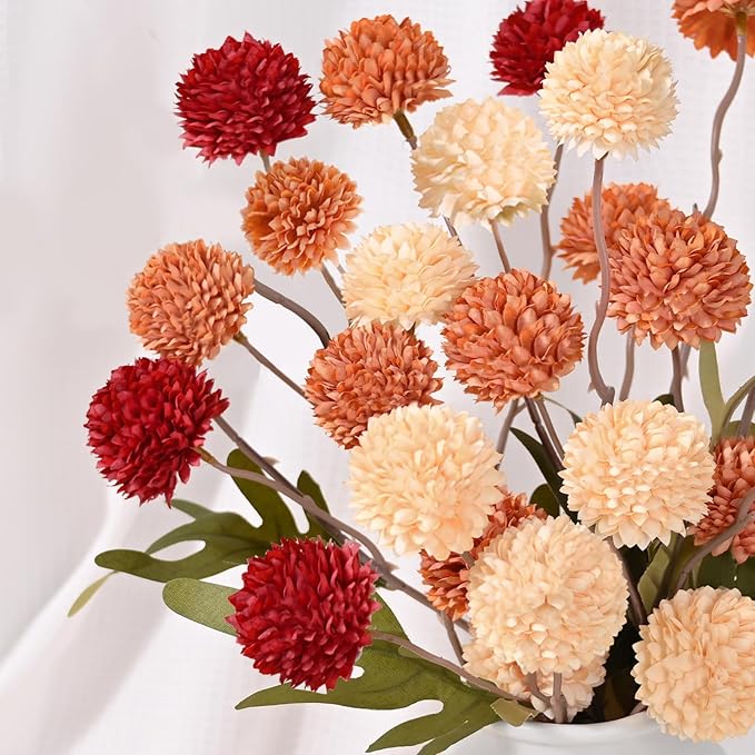 Waipfaru 10pcs Fake Silk Pompon Mum Artificial Fall Flowers, Faux Mini - Image 7