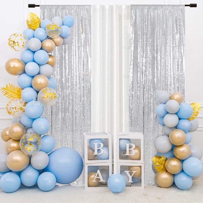 SquarePie Sequin Curtain 2FT x 8FT Silver 2pcs Backdrop Background - Image 2