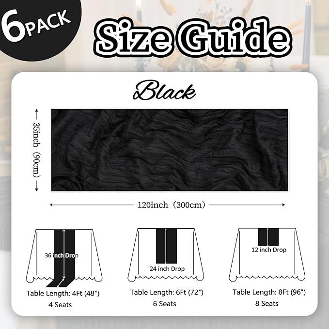 6 Pack Black Halloween Cheesecloth Table Runner 10ft Boho Gauze Fabric Cheese - Image 2