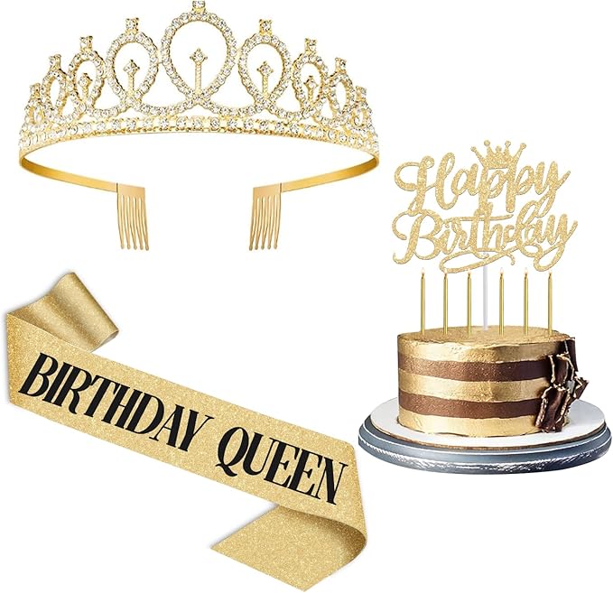 Birthday Decorations for Women/Girls, Including Queen Sash and Crown, Cake by JueslyBirthdayParty