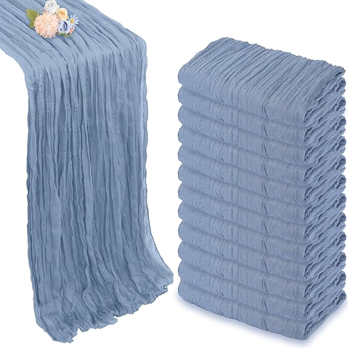 12 Pack Dusty Blue Table Runner 10ft Boho Gauze Fabric Cheesecloth Table Runner by Pepmily