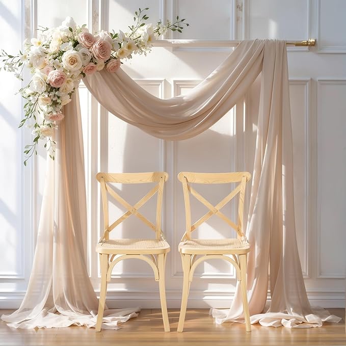 Wedding Arch Draping Fabric, 2 Panels 28" x 19Ft Deep Champagne Wedding Arch - Image 3