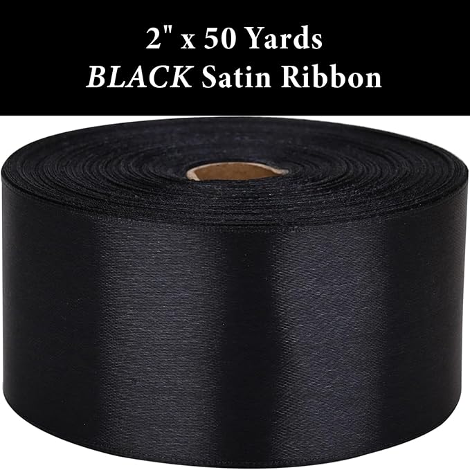 2 Inch Black Satin Ribbon 50 Yards Solid Fabric Ribbons - Image 2