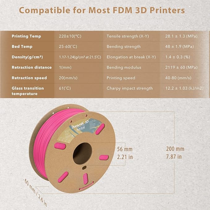 DURAMIC 3D PLA+ Filament 1.75mm 1Kg Magenta, PLA Plus Filament 1Kg Spool - Image 3