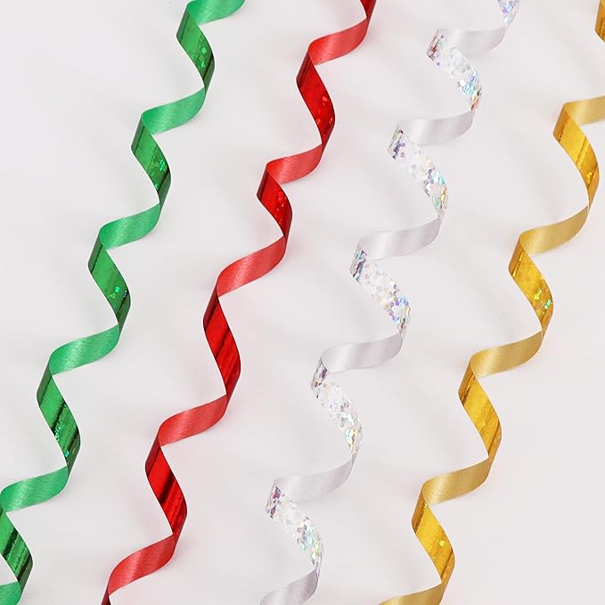 BEISHIDA 4 Pack Christmas Curling Ribbons Red Green Gold Silver Balloon String - Image 3