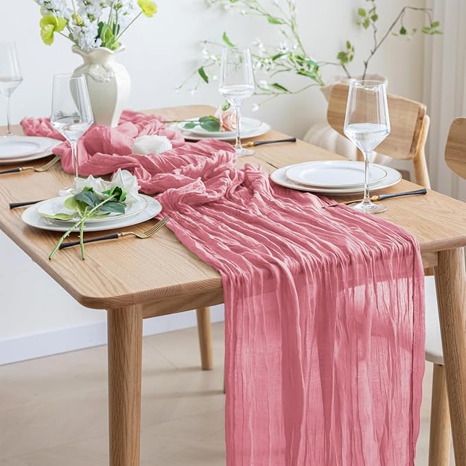Asee'm 3pcs Cheesecloth Table Runner 120 Inches Dusty Rose Boho Gauze Cheese - Image 6
