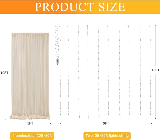 Fomcet Tulle Backdrop Curtains Champagne 20FT X 10FT Tulle Curtains - Image 2