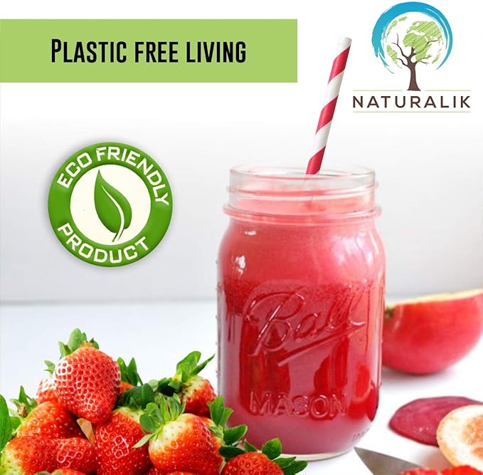 300 Pack Extra Durable Red Paper Straws Biodegradable- Heavy Duty Eco-Friendly - Image 3